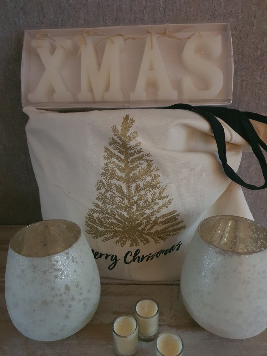 Kerstpakket creme - Tas - Windlichten RM - XMAS - borrelglaskaarsjes