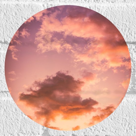 WallClassics - Muursticker Cirkel - Pastelkleurige Wolken - 20x20 cm Foto op Muursticker