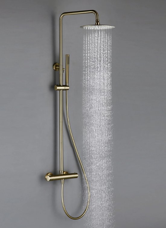 Geborsteld Goud Thermostatische Douche Set Kraan Messing Temperatuur