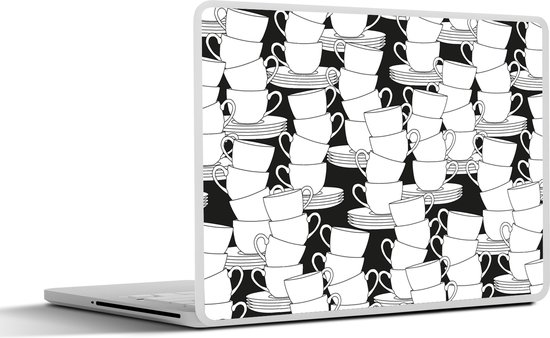 Sticker pour ordinateur portable - 11,6 pouces - Motifs - Zwart et blanc - Tasses - Thee - 30x21cm - Autocollants pour ordinateur portable - Skin pour ordinateur portable - Housse