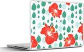 Laptop sticker - 15.6 inch - Hibiscus - Patronen - Hawaii - Bladeren - Bloem - 36x27,5cm - Laptopstickers - Laptop skin - Cover