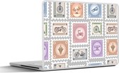 Laptop sticker - 14 inch - Fiets - Postzegel - Patroon - 32x5x23x5cm - Laptopstickers - Laptop skin - Cover