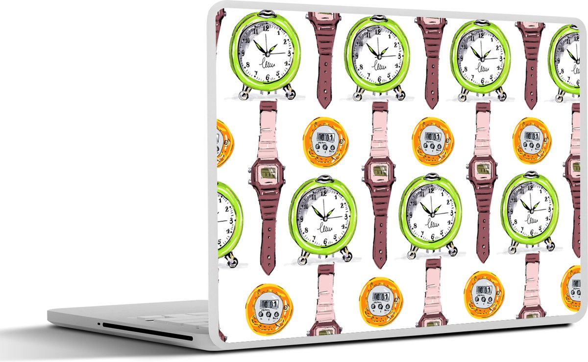 Laptop sticker - 13.3 inch - Wekker - Horloges - Stopwatch - Patronen - 31x22,5cm - Laptopstickers - Laptop skin - Cover