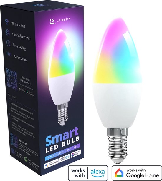 Lideka® - Slimme LED Smart Lampen - E14 - RGBW - met App - 6W - 600 Lumen -  2700K -... | bol.com