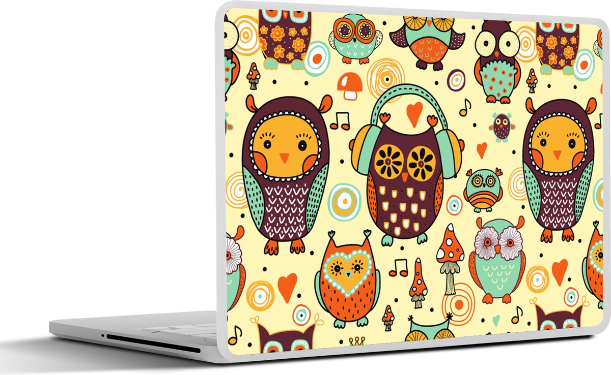 Laptop sticker - 13.3 inch - Uil - Koptelefoon - Patroon - 31x22,5cm - Laptopstickers - Laptop skin - Cover