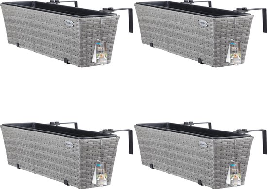 Casaria Polyrattan Balkon Plantenbak - 4 Stuks a 11 Liter – Grijs