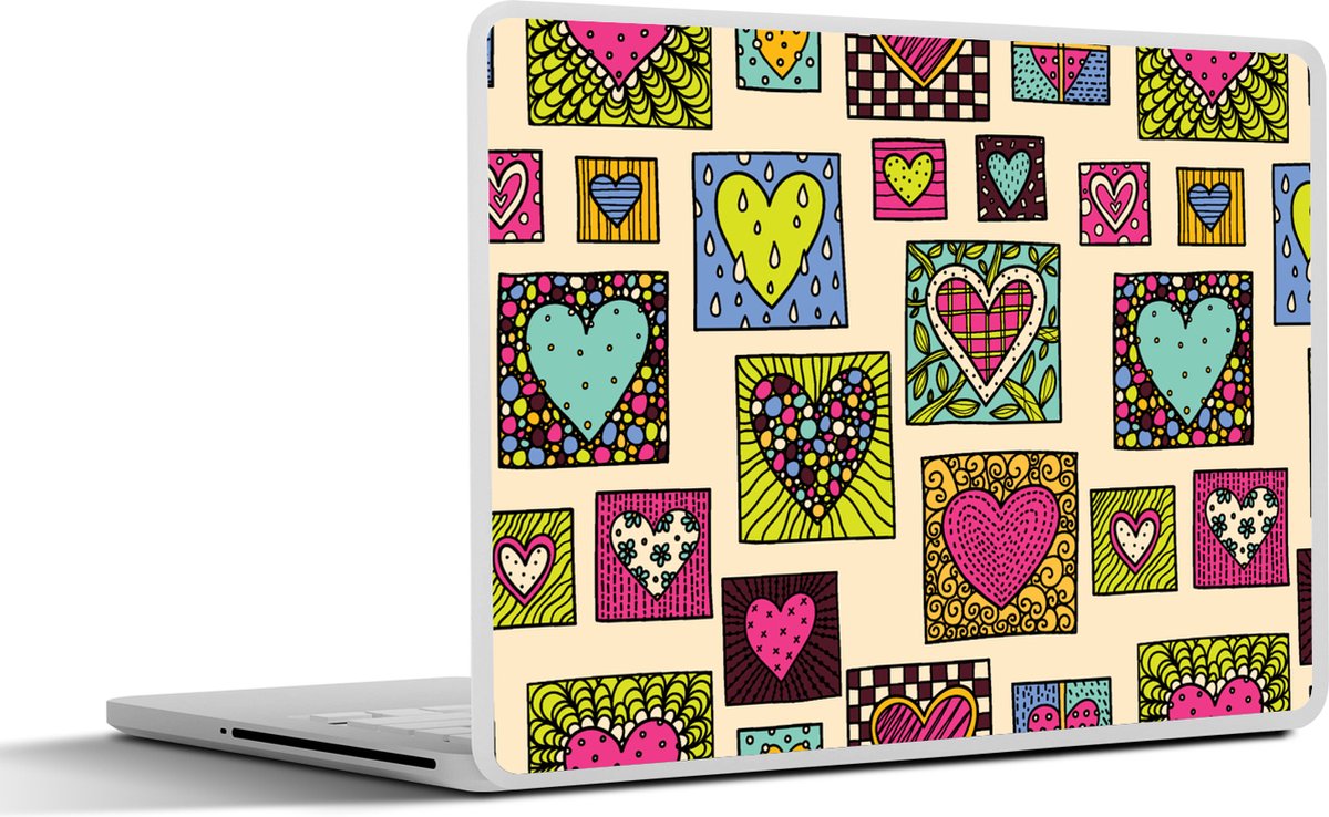 Laptop sticker - 10.1 inch - Bohemian - Hartjes - Doodle - Patronen - 25x18cm - Laptopstickers - Laptop skin - Cover
