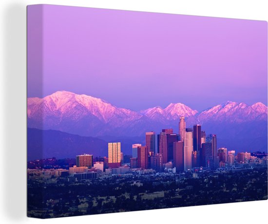Los Angeles in het paarse avondlicht Canvas 120x80 cm - Foto print op Canvas schilderij (Wanddecoratie)