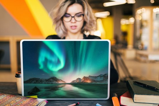 Laptop sticker - 17.3 inch - Noorderlicht - Sterren - Landschap - Winter - 40x30cm - Laptopstickers - Laptop skin - Cover