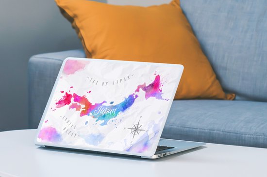 Laptop sticker - 13.3 inch - Wereldkaart - Kleuren - Japan - 31x22,5cm - Laptopstickers - Laptop skin - Cover