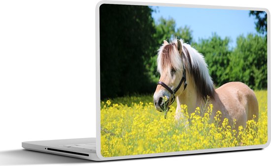 Laptop sticker - 15.6 inch - Paard - Bloemen - Geel - 36x27,5cm - Laptopstickers - Laptop skin - Cover