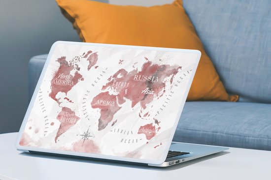 Sticker ordinateur portable - 17,3 pouces - Wereldkaart - Peinture - Rose