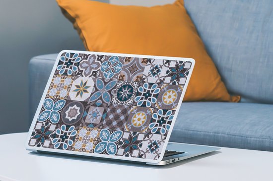 Sticker ordinateur portable - 15,6 pouces - Fleurs - Motifs - Blauw - Marron