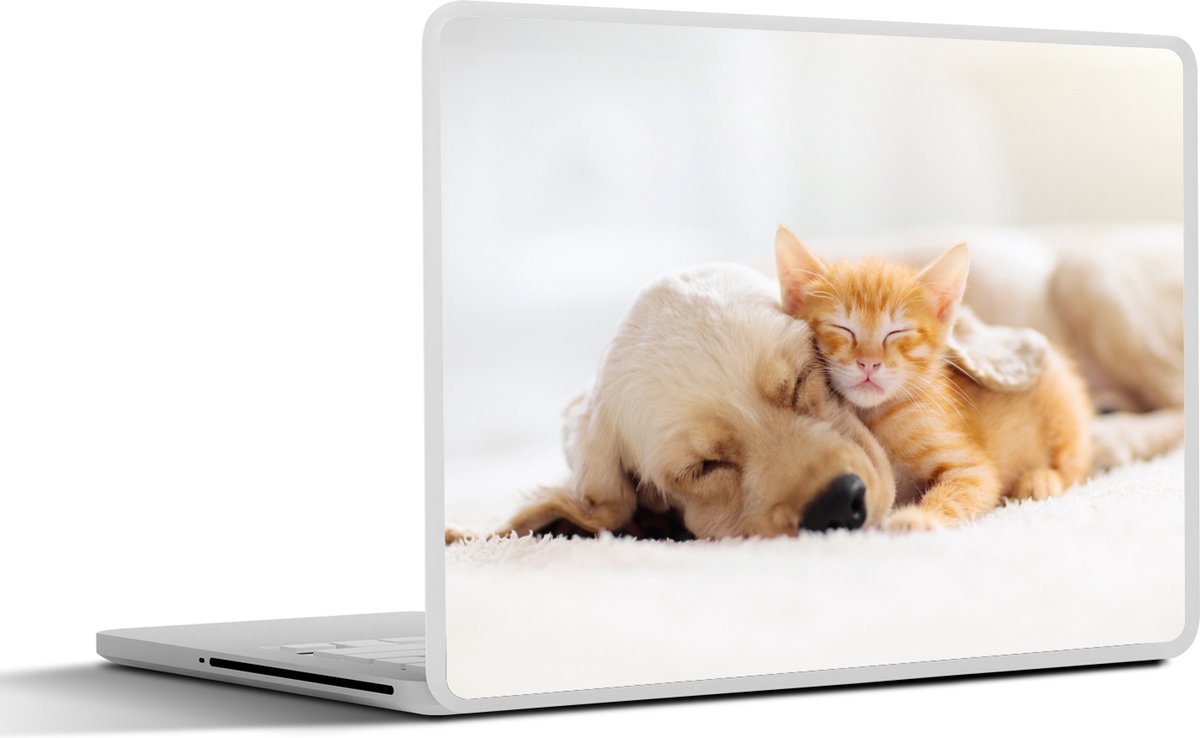 Laptop sticker - 10.1 inch - Dieren - Hond - Kitten - Rood - 25x18cm - Laptopstickers - Laptop skin - Cover