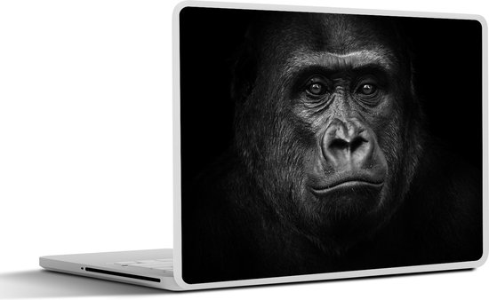 Autocollant pour ordinateur portable - 17,3 pouces - Gorilla - Zwart - Wit - Animaux - Portrait - 40x30cm - Autocollants pour ordinateur portable - Peau pour ordinateur portable - Couverture