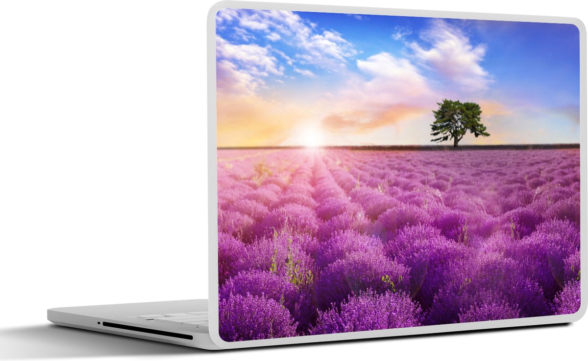 Laptop sticker - 13.3 inch - Lavendel - Boom - Zonsondergang - Paars - 31x22,5cm - Laptopstickers - Laptop skin - Cover