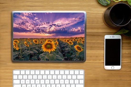 Autocollant pour ordinateur portable - 10,1 pouces - Fleurs - Ciel - Violet - Tournesol - Coucher de soleil - 25x18cm - Autocollants pour ordinateur portable - Peau pour ordinateur portable - Couverture
