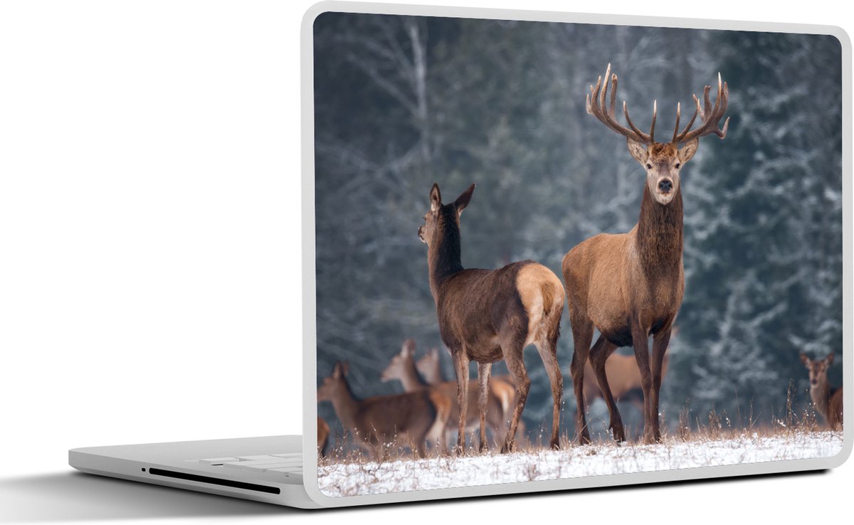 Laptop sticker - 17.3 inch - Bosdieren - Hert - Landschap - Winter - Sneeuw - Natuur - 40x30cm - Laptopstickers - Laptop skin - Cover