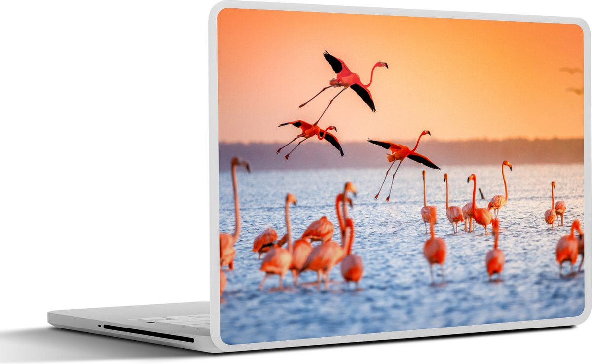 Laptop sticker - 11.6 inch - Vogel - Flamingo - Water - Zonsondergang - Roze - 30x21cm - Laptopstickers - Laptop skin - Cover