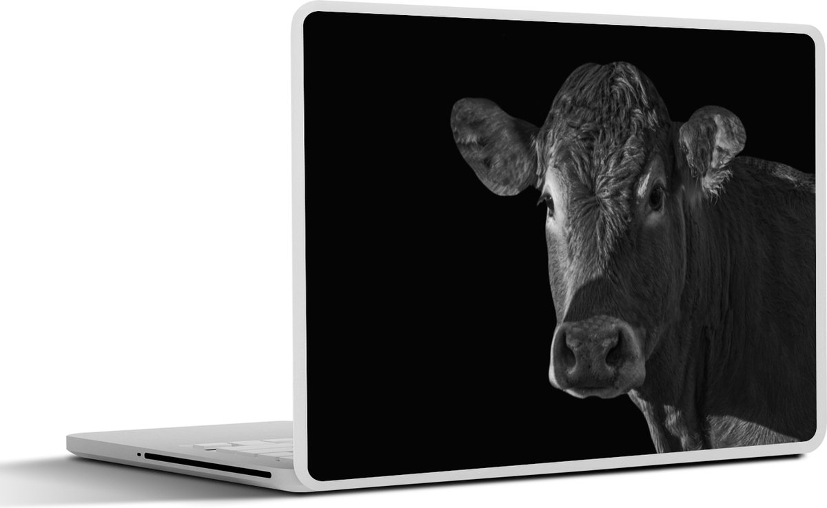 Laptop sticker - 12.3 inch - Koe - Dieren - Zwart - Wit - Portret - 30x22cm - Laptopstickers - Laptop skin - Cover