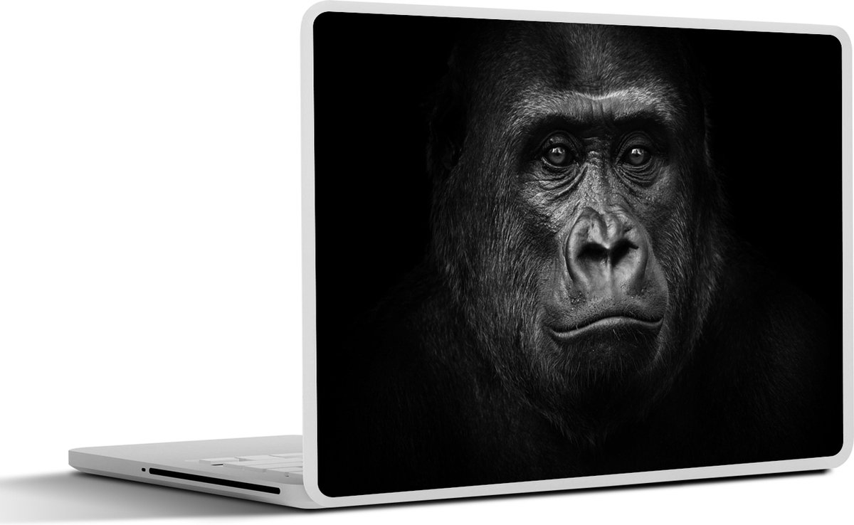 Laptop sticker - 12.3 inch - Gorilla - Zwart - Wit - Dieren - Portret - 30x22cm - Laptopstickers - Laptop skin - Cover