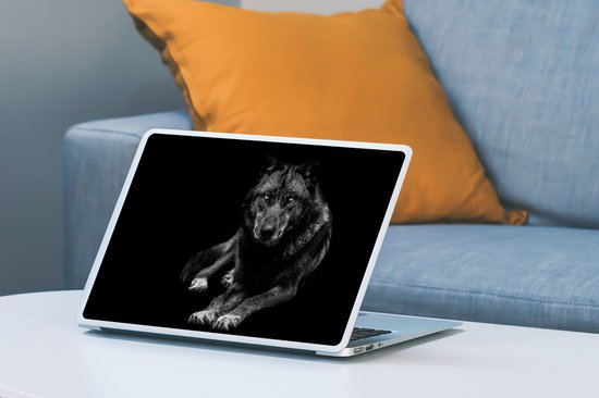 Sticker ordinateur portable - 12,3 pouces - Animaux - Loup - Zwart - Wit - Portrait