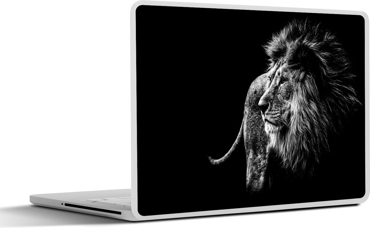Laptop sticker - 12.3 inch - Dieren - Wild - Leeuw - Zwart - Wit - 30x22cm - Laptopstickers - Laptop skin - Cover