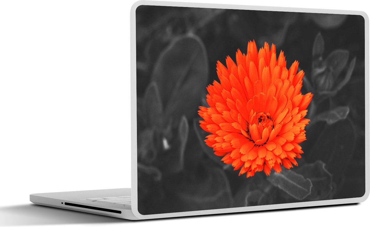 Laptop sticker - 17.3 inch - Bloemen - Oranje - Zwart - Wit - 40x30cm - Laptopstickers - Laptop skin - Cover