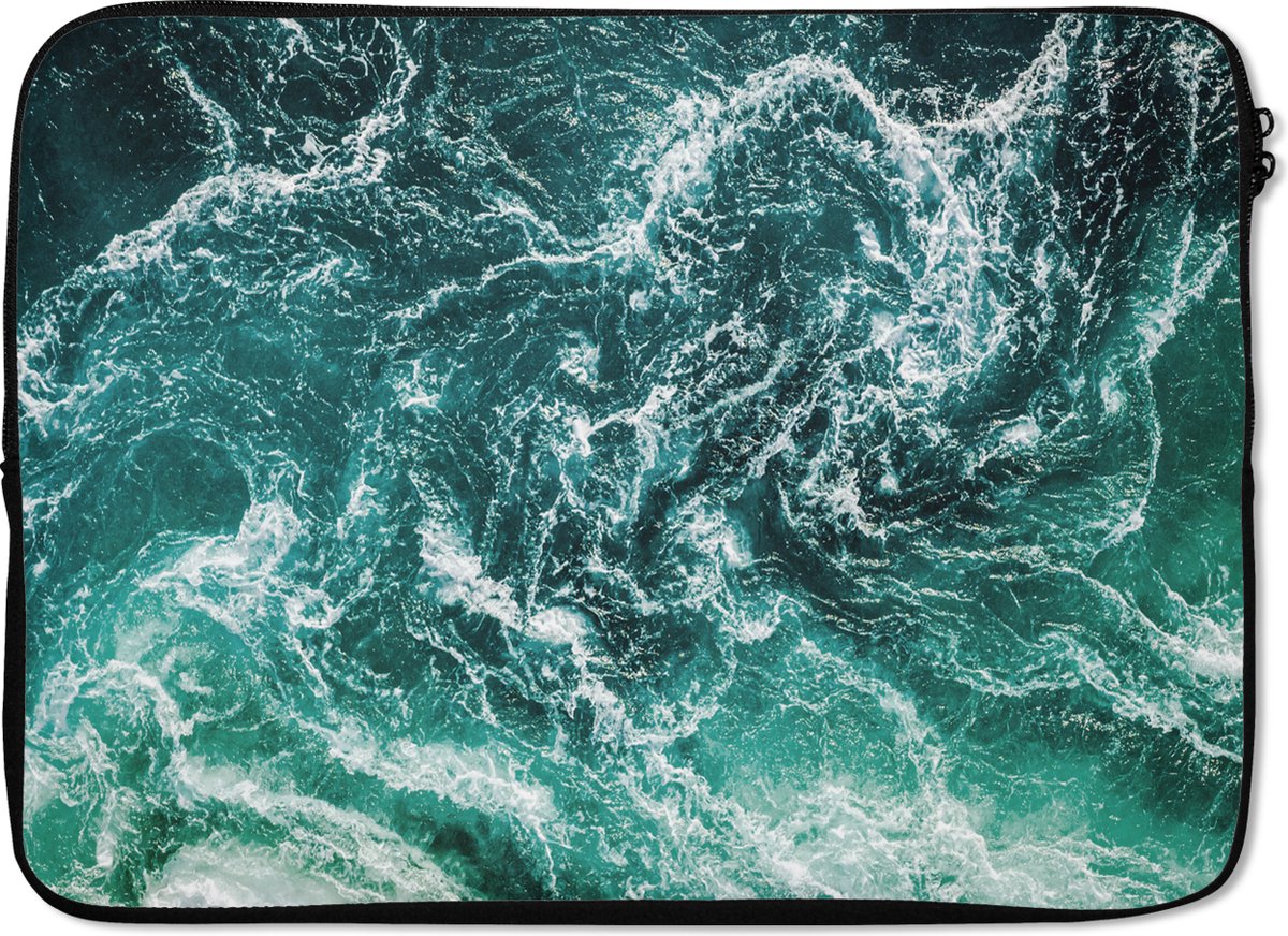 Laptophoes 14 inch - Oceaan - Water - Zee - Luxe - Groen - Turquoise - Laptop sleeve - Binnenmaat 34x23,5 cm - Zwarte achterkant