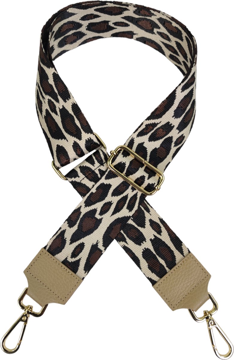 Qischa® Bag strap - Tassenriem - Schouderband - Schouderriem - Tassen Riem - Tas Hengsel - Verstelbare Riem - beige, zwart, bruin - gouden hardware