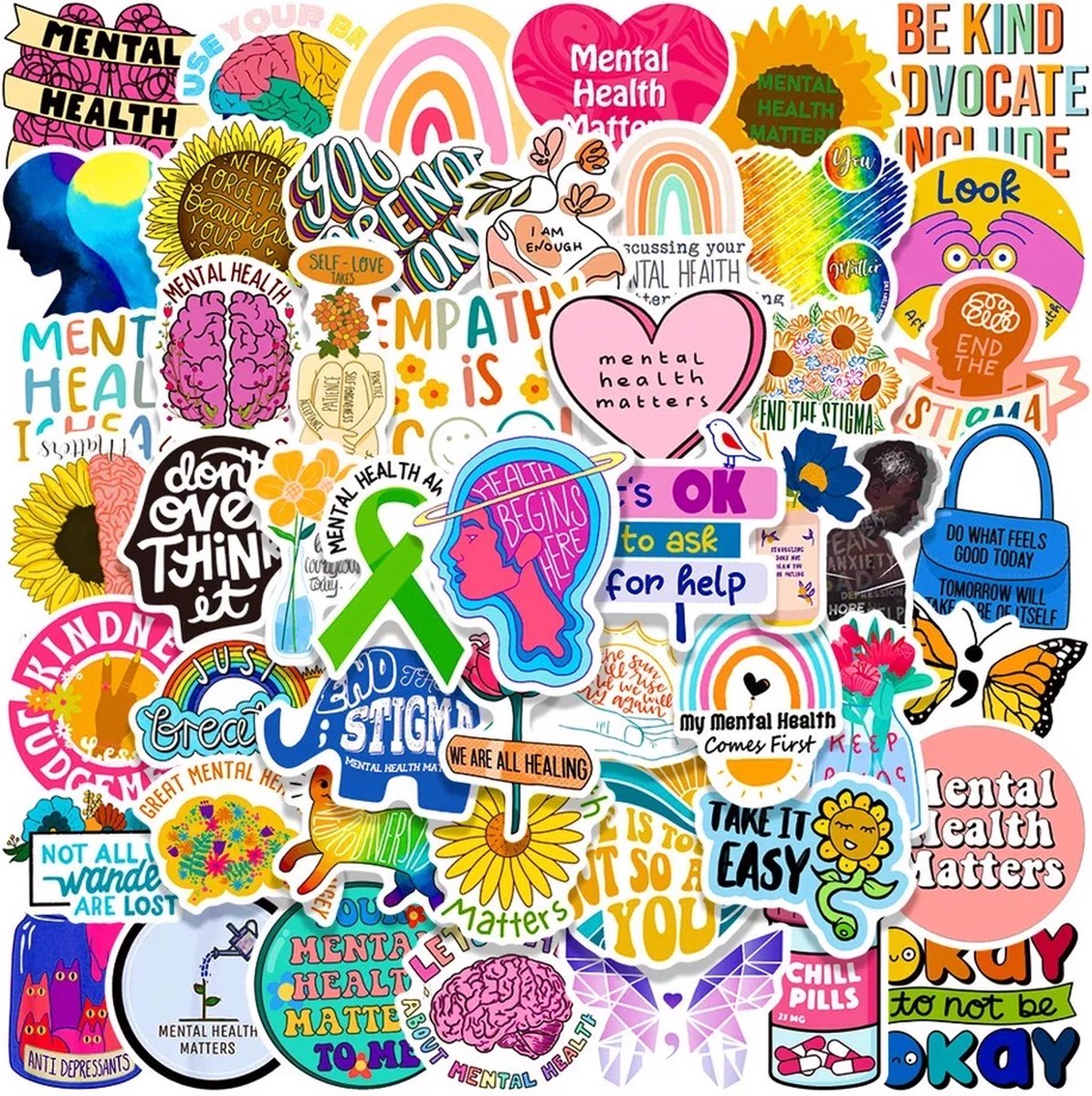 Mental Health Quote Stickers 50 Stuks | Emotionele Stickers | Mindfulness |Mentale Gezondheid | Mental Health Awareness | Laptop Stickers | Decoratie | Stickers Kinderen | Volwassenen | Plakstickers | Bullet Journal | Planner Stickers - Merkloos