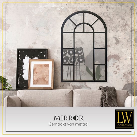 LW Collection miroir mural noir semi-circulaire 61x97 cm métal - grand miroir  mural -... | bol