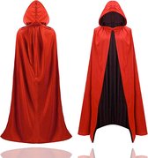 Halloween vampierkostuum cape - rood & zwart - capuchon voor kinderen en volwassenen - dames en heren, rood, One-size