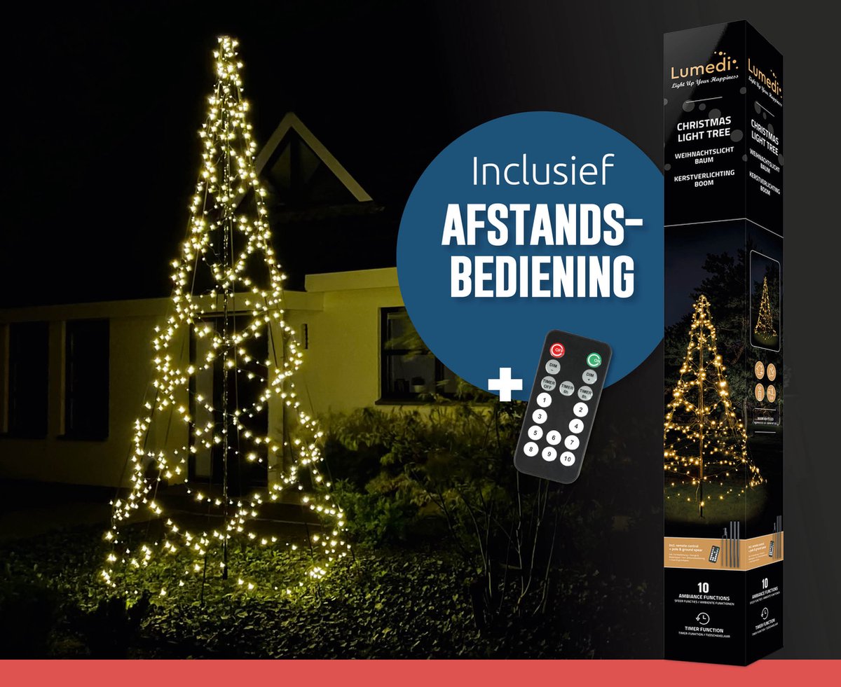 Kerstboom vlaggenmast verlichting 200cm incl. mast 320 Warm Wit Led