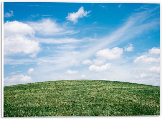 WallClassics - PVC Schuimplaat- Heldere Lucht met Wolken boven Gras Heuvel - 40x30 cm Foto op PVC Schuimplaat