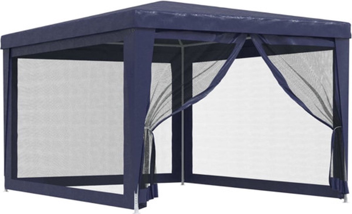 vidaXL - Partytent - met - 4 - mesh - zijwanden - 3x4 - m - HDPE - blauw