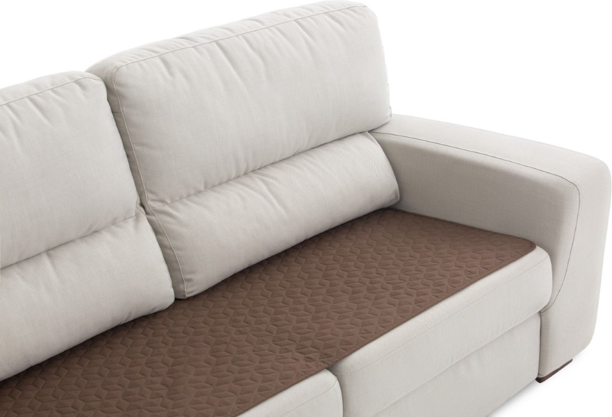 Banktopper Geo Bruin - 200cm breed - Waterafstotend en Vlekbestendig - Antislip Onderkant - Comfortabel en Duurzaam - Ideaal voor Huishoudens met Kinderen en Huisdieren