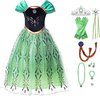 prinsessenjurk groen - kroon - toverstaf - handschoenen - vlechtjes - juwelenset