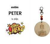 Sleutelhanger en kaartje liefste Peter | superheld | peter | jij bent de liefste | liefste peter | coolste peter | peter vragen | peter worden | cadeau