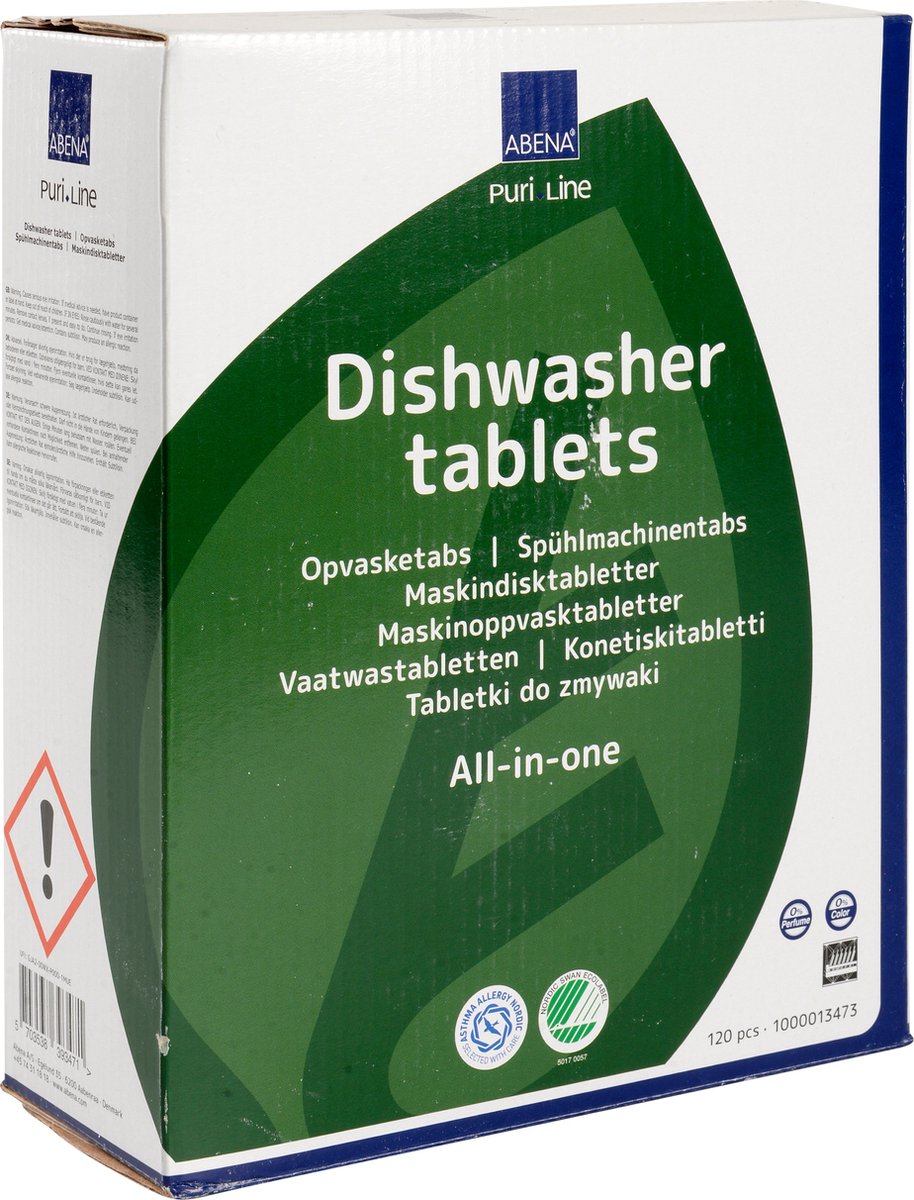 ABENA Vaatwastabletten 4-in-1 - 120 Ecologische Vaatwastabletten - Reinigen & Ontvetten, Glansspoelmiddel, Anti Kalk & Vaat Beschermend - Vrij van Allergie Veroorzakende Ingrediënten