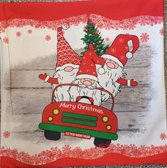 Kussenhoes - kerst - gnomes in auto - Merry Christmas - 45