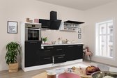 Goedkope keuken 280  cm - complete keuken met apparatuur Amanda  - Wit/Zwart - soft close - keramische kookplaat - vaatwasser - afzuigkap - oven    - spoelbak
