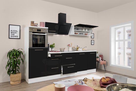 micro Omhoog Beschuldigingen Goedkope keuken 280 cm - complete keuken met apparatuur Amanda - Wit/Zwart  - soft... | bol.com
