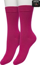Bonnie Doon Basic Sokken Dames Roze/Paars maat 36/42 - 2 paar - Basis Katoenen Sok - Gladde Naden - Brede Boord - Uitstekend Draagcomfort - Perfecte Pasvorm - 2-pack - Multipack - Effen - Fel Roze - Roze/Paars - Rose Violet - OL834222.339