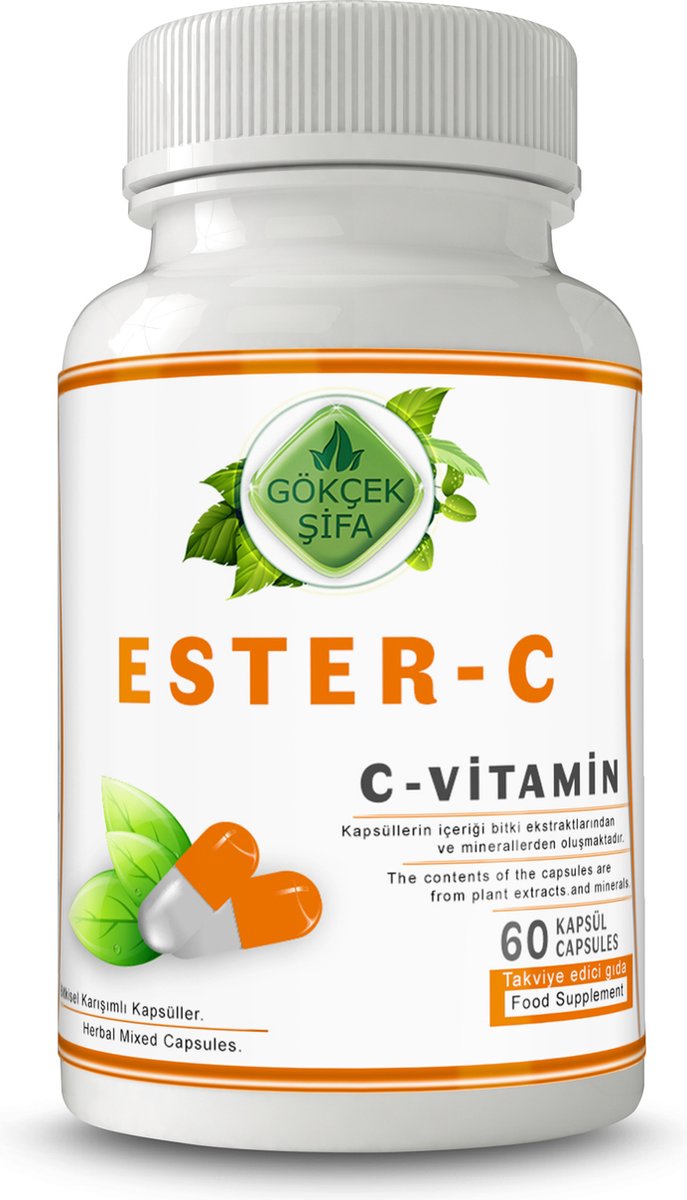 Ester C - Vitamine C Extract Capsule - 60 Capsules - Een goed opneembare vorm van vitamine C, zowel water- als vetoplosbaar - 1 CAPSULE 1000 MG EXTRACT - Ondersteunt het immuunsysteem langer - 60.000 mg Kruidenextract - Beste Kwaliteit