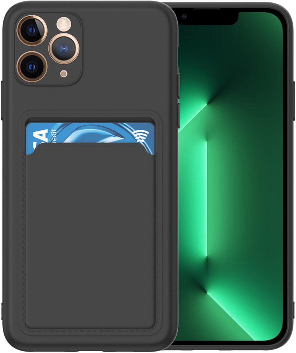 Silicone hoesje met pasjeshouder Geschikt voor iPhone 11 Pro - Telefoonhoesje - TPU - Zwart