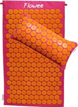 Flowee Spijkermat & spijkerkussen SET - Fuchsia met oranje (77x45+22x44cm) - Acupressuur Mat - Spijkerbed - Acupunctuur - Shakti Massage