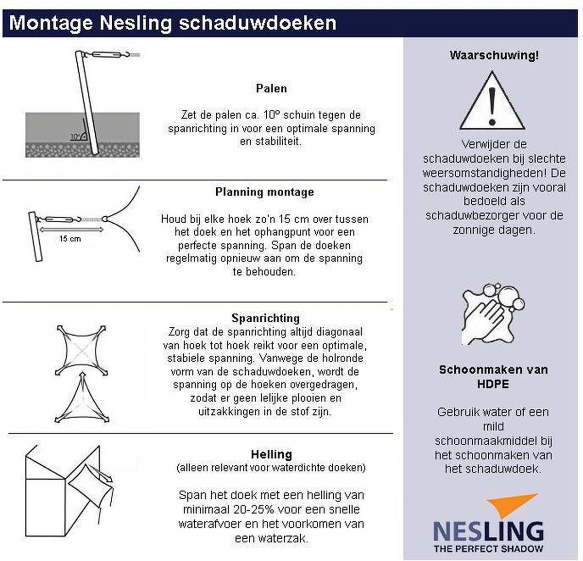 Compleet pakket: Nesling coolfit 3,6x3,6 ijsblauw met bevestigingsset en buitendoekreiniger