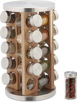 Relaxdays étagère à épices rotative - 20 pots - carrousel à épices bois acier inoxydable - support à épices