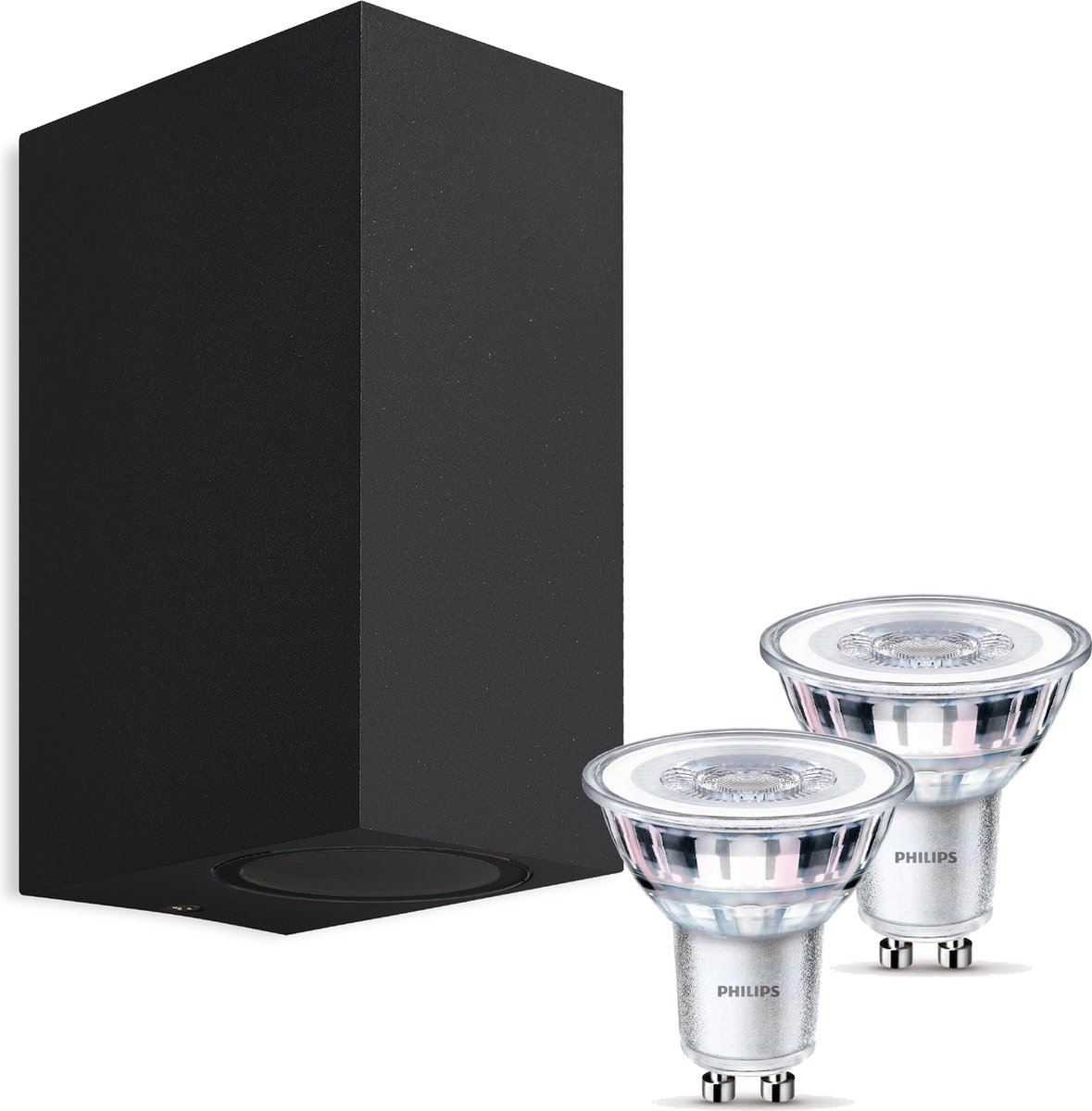 Mantra Kandachu wandlamp rechthoekig - LED - zwart - 2 lichtpunten - Incl. Philips LED Scene Switch Gu10 50W